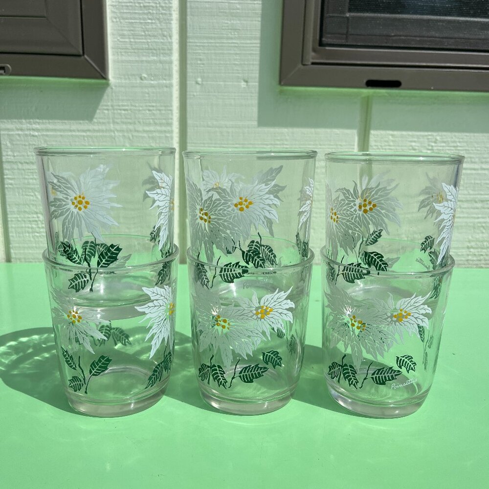 2/$40 🌸 Vintage Poinsettia Flower Glasses – Set of 6